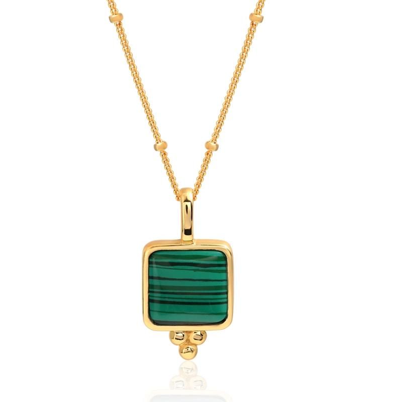 Fashion Accessories Big Malachite Gold Plated Fashion Jewelry 925 Silver Factory Wholesale Jewellery Trendy Women Fine Necklace