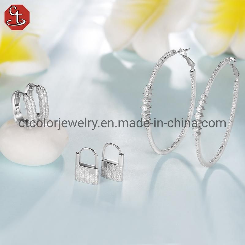 White Cubic Zircon Round Big Earrings silver Jewelry Fashion Jewellery for women