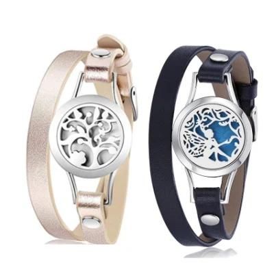 Stainless Steel Aromatherapy Locket Bracelets Leather Band