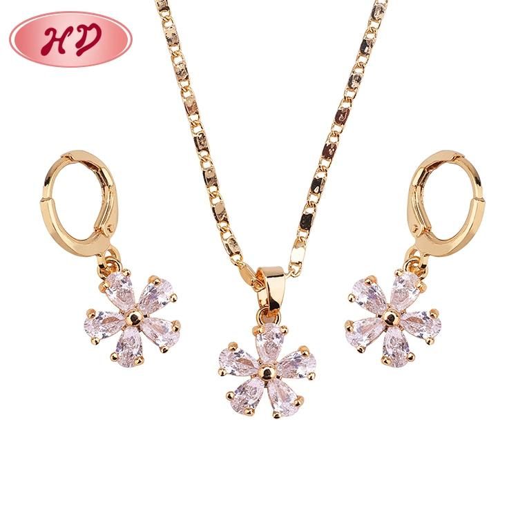 Fashion Wedding Alloy Silver Gold Plated Ring Necklace Earring Jewelry Set with Crystal CZ Pearl