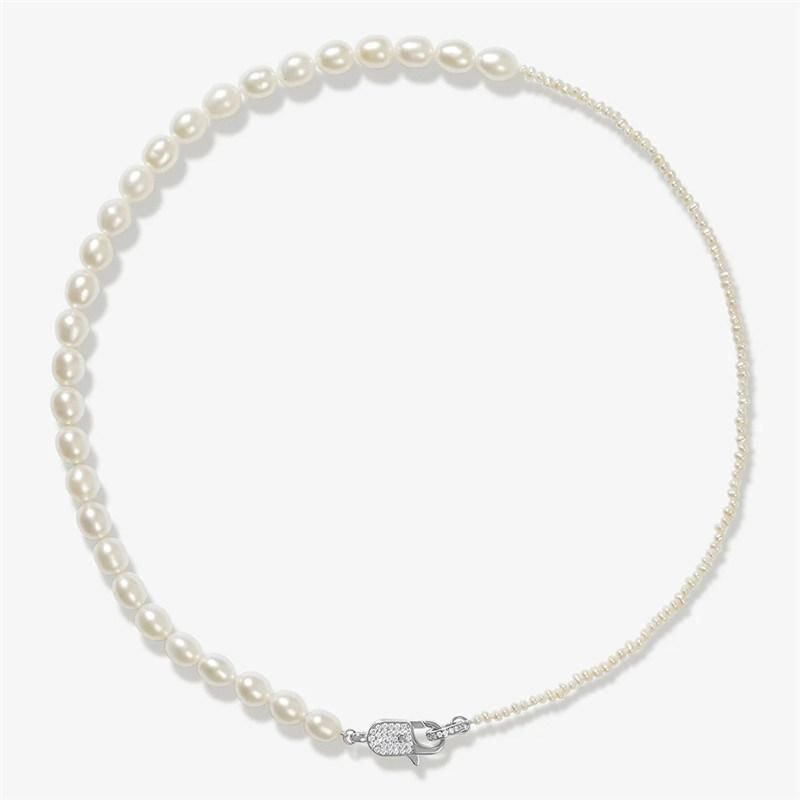 Glass Pearl with Plain Snake Chain 2 Layer Necklace for Women Fashion Jewelry