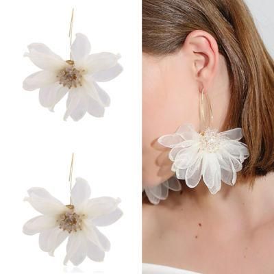 Holiday Wind Fairy Cloth Fabric Korean Temperament Fresh Big Petal Flower Earrings Components