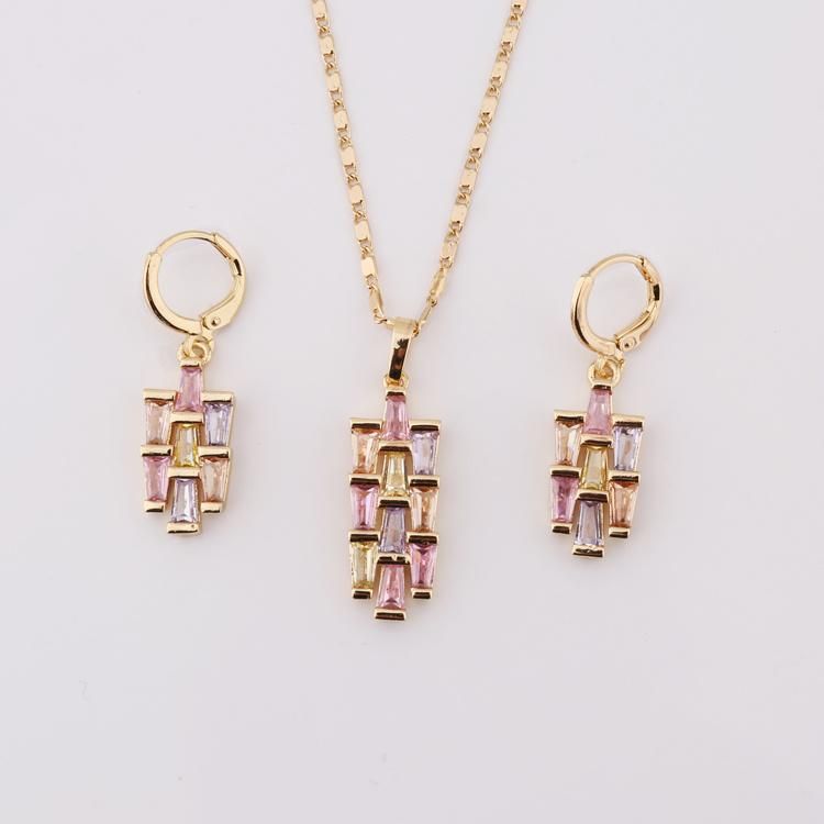 Women Fashion Accessories 18K Gold Plated Alloy Silver Jewelry Chain Sets Pendant Necklace with CZ Crystal