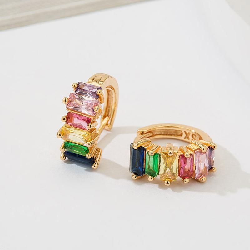 S925 Silver Stud with Diamond Stud Inlaid with Colored Zircon Clasp Earrings