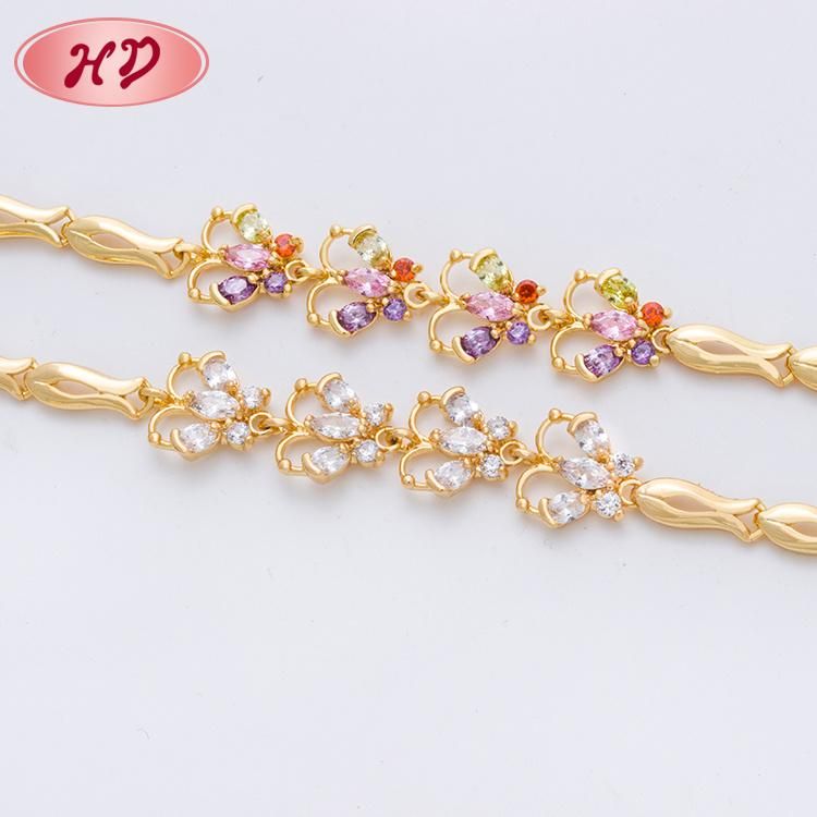 Girls Favorite Zircon Round Colors Diamond Dubai Gold Chain Plated CZ Tennis Bracelet