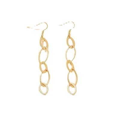 Fashion Jewelry New Simple Sandblast Oval Shape Link Long Drop Women Fishhook Earrings in 18K Gold Plated Accessories