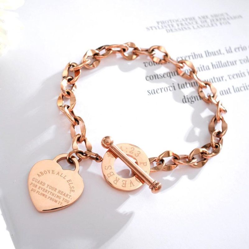 Chinese Factory Custom Heart Pendant Rose Gold Plated Chain Bracelet for Women Jewelry Party