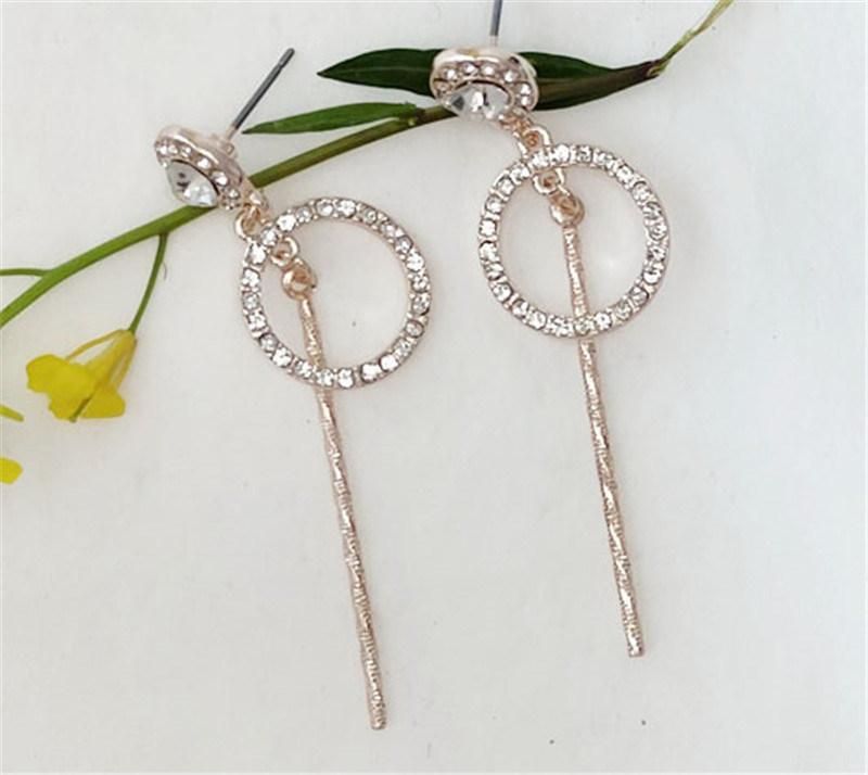 Manufacture Best Seller Repeating Style Crystal Hoop Drop Earrings in Sterling Silver Rose Gold Plated Fashion Accessories