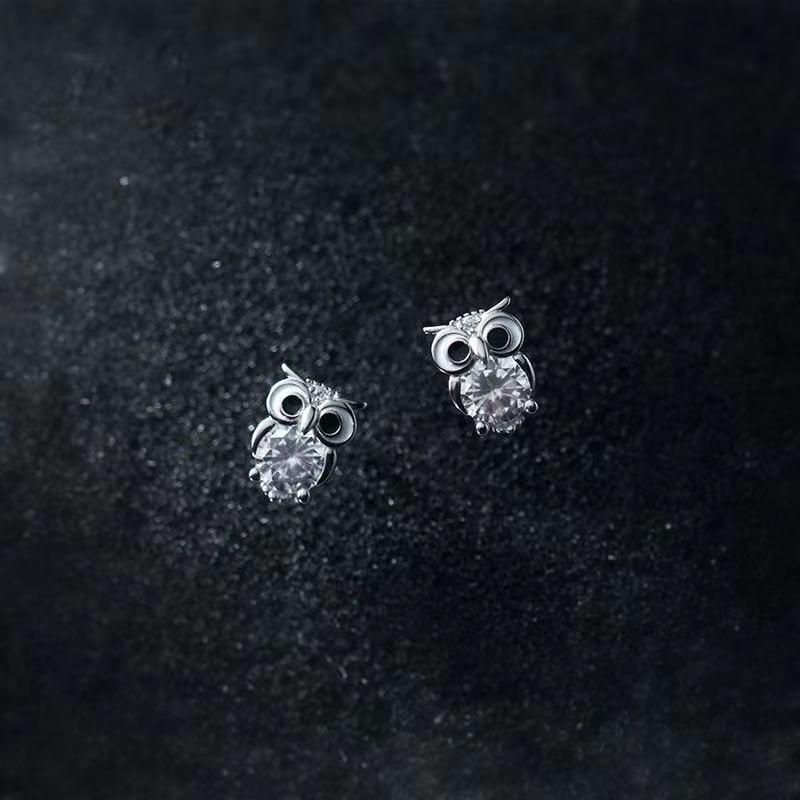 Stud Earrings Luxury Female White Crystal Owl Earrings 925 Sterling Silver Earrings