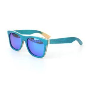 High Quality Fashion Blue Skateboard Wooden Sunglass in Polarized Lens