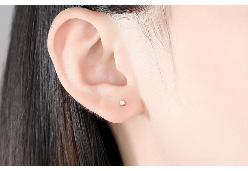 New Arrival 925 Silver Jewelry Gold Plated Square Ear Stud