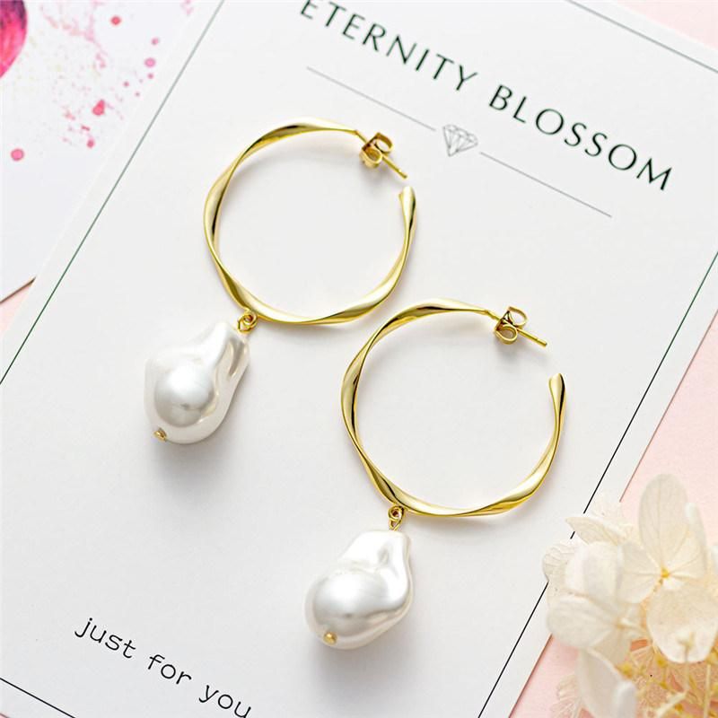 Fashion Silver or Brass Female Baroque Pearl Earring