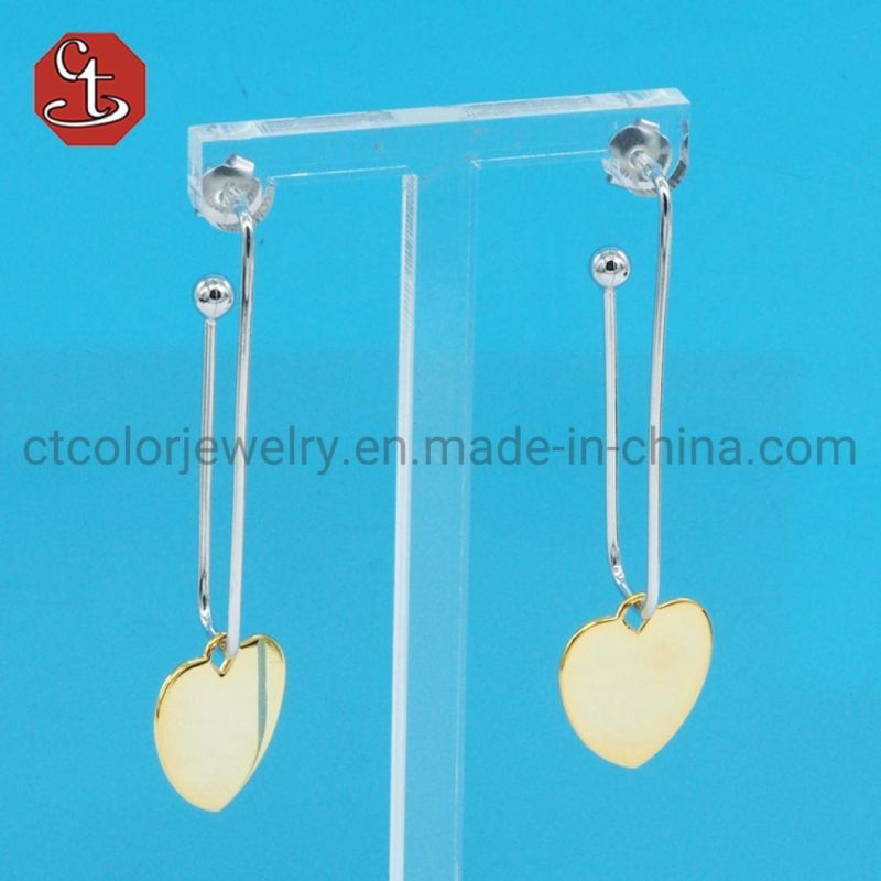 Women Popular Oval Plain Line Circle Long Bar Pin Dangle Earring Brass & Silver Jewelry
