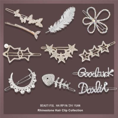 New Korea Rhinestone Hairpin Female Alloy Letter Star Korean Side Hairpin Side Clip Frog Clip