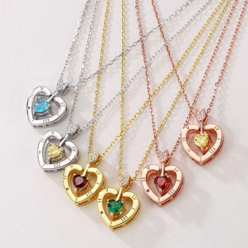 Garnet Birthstone 18K White Rose Gold Plated 925 Sterling Silver Diamond Heart Shape Pendant Heart Necklaces for Women