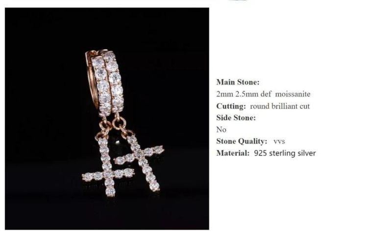 14K 18K Rose Gold Plated 925 Sterling Silver Moissanite Gemstone Cross Hoop New Design Earrings
