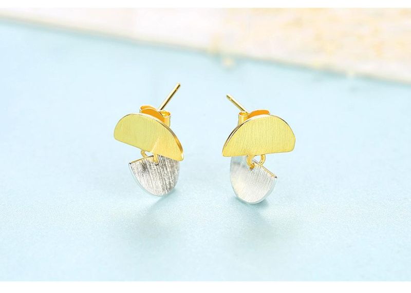 Sliver and Golden Double Semicircle Design Ear Stud