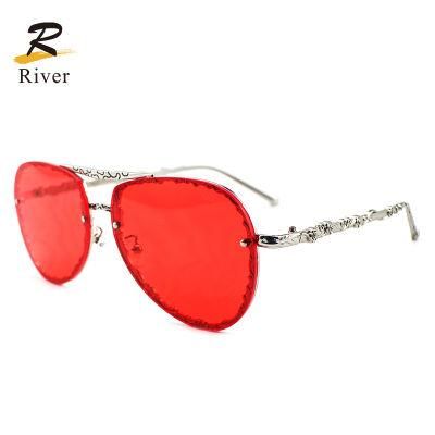 Beautiful Patterned Brightly Colored Metal L Rimless Frame Women Ready Sunglasses