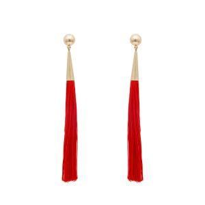 Imitation Jewelry Brass Tube Long Red Boho Tassel Fashion Earrings