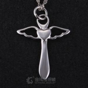925 Sterling Silver Cross Pendant with Angle Wing &amp; Heart