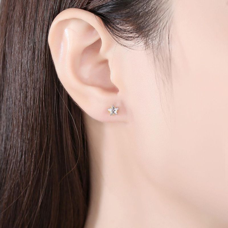 Crystal Earrings 925 Silver Five-Pointed Star Diamond Ear Stud