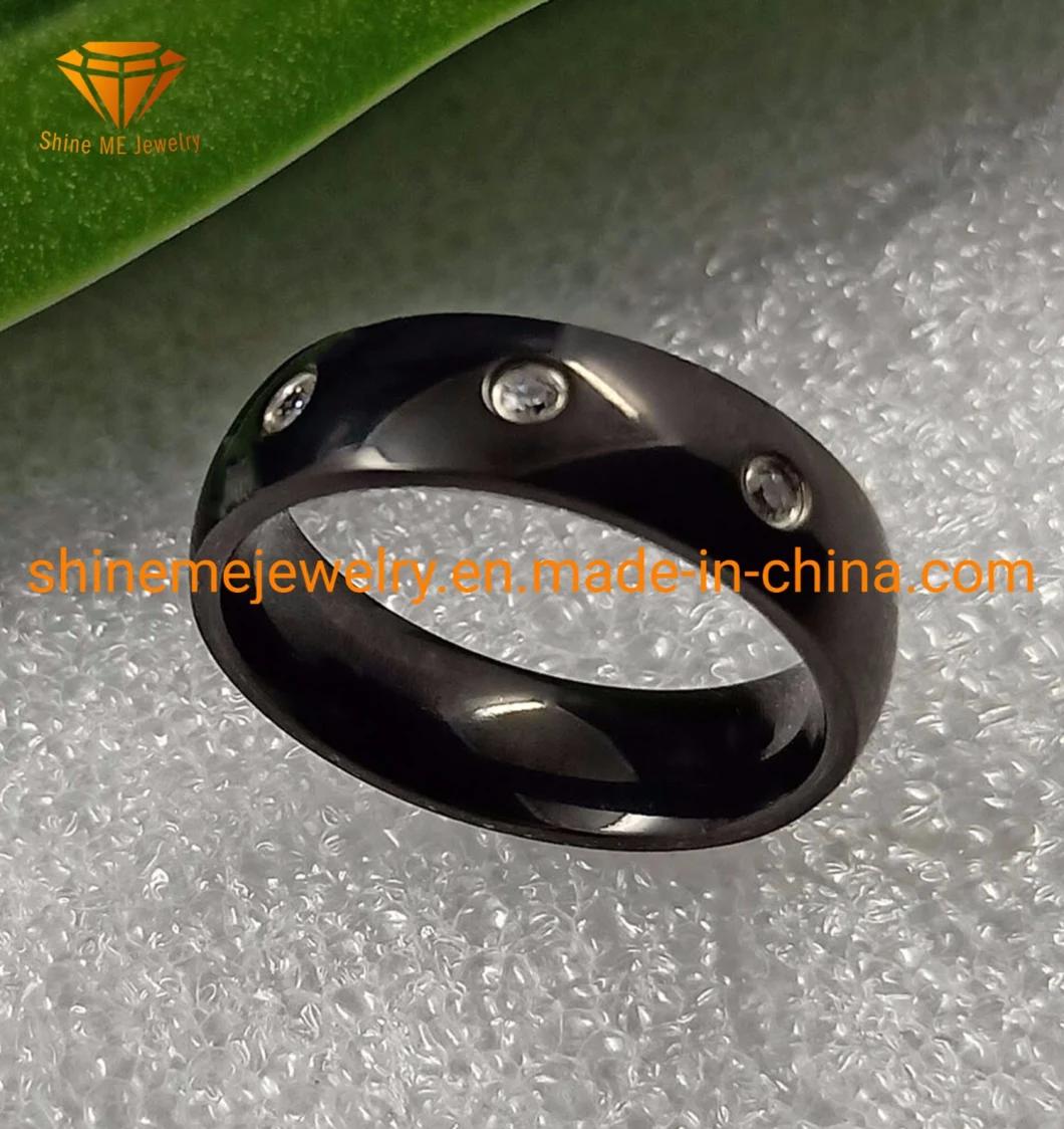 Fashion Jewelry Black Plating 6mm Pure Titanium Engagement Bands Tr1934