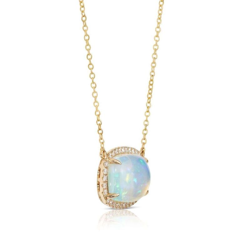 Fashion 14K Gold Pleated Opal Halo Jewelry Simple Design Prefer for Gift Women Necklace