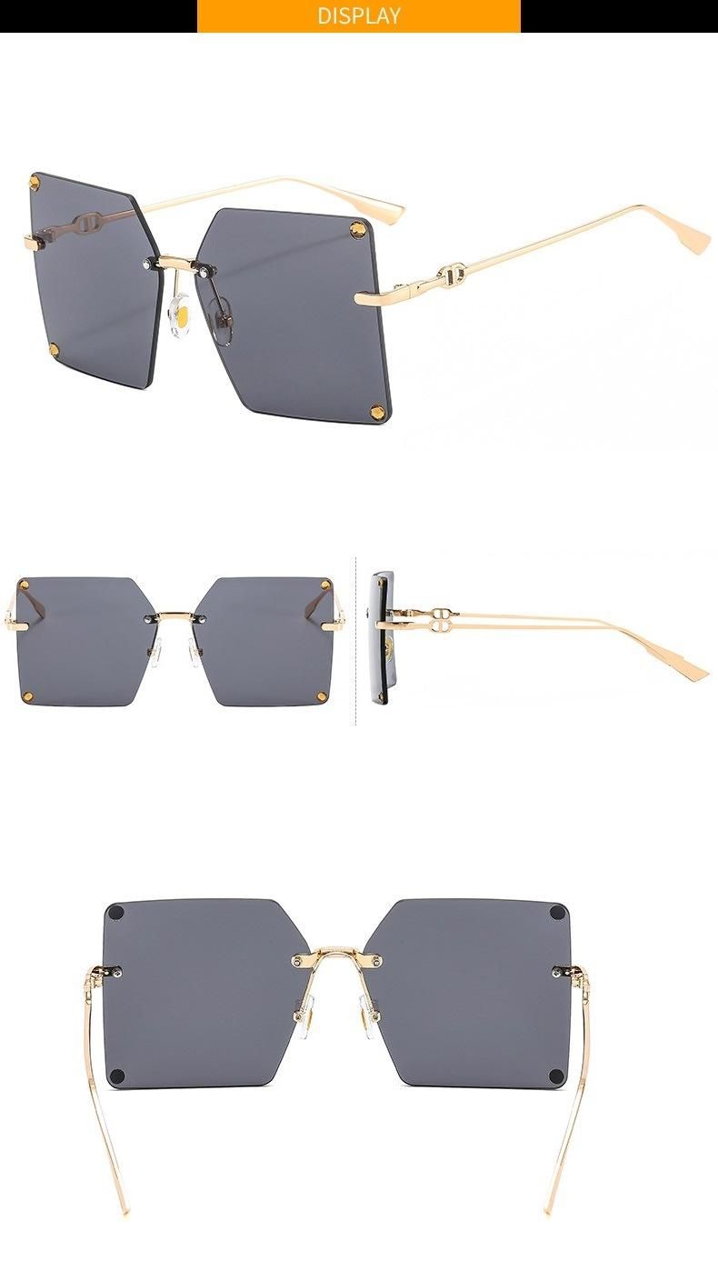 Large Frame Metal Rimless Sunglasses Diamond Personality Sunglasses