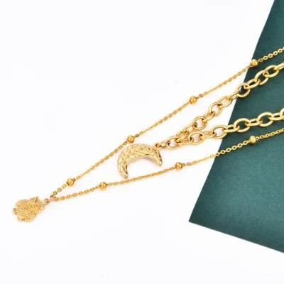 Handmade Gold Plated Stainless Steel Fashion Charm Pendant Lady Layering Necklace Jewellery