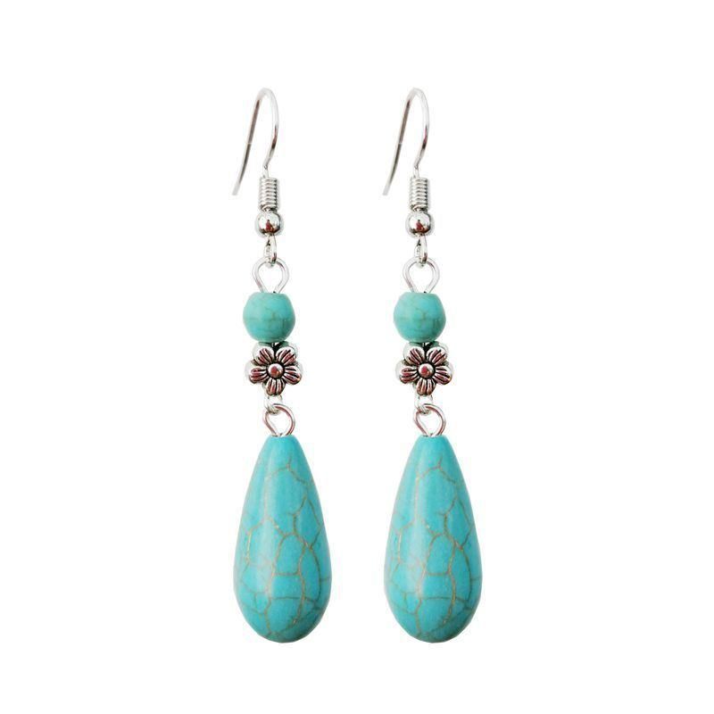 Synthetic Turquoise Long Drop Earrings