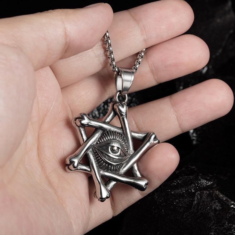 Hexagram Necklace for Men Stainless Steel Star of David Pendant Inlaid Religious Jewish Jewelry