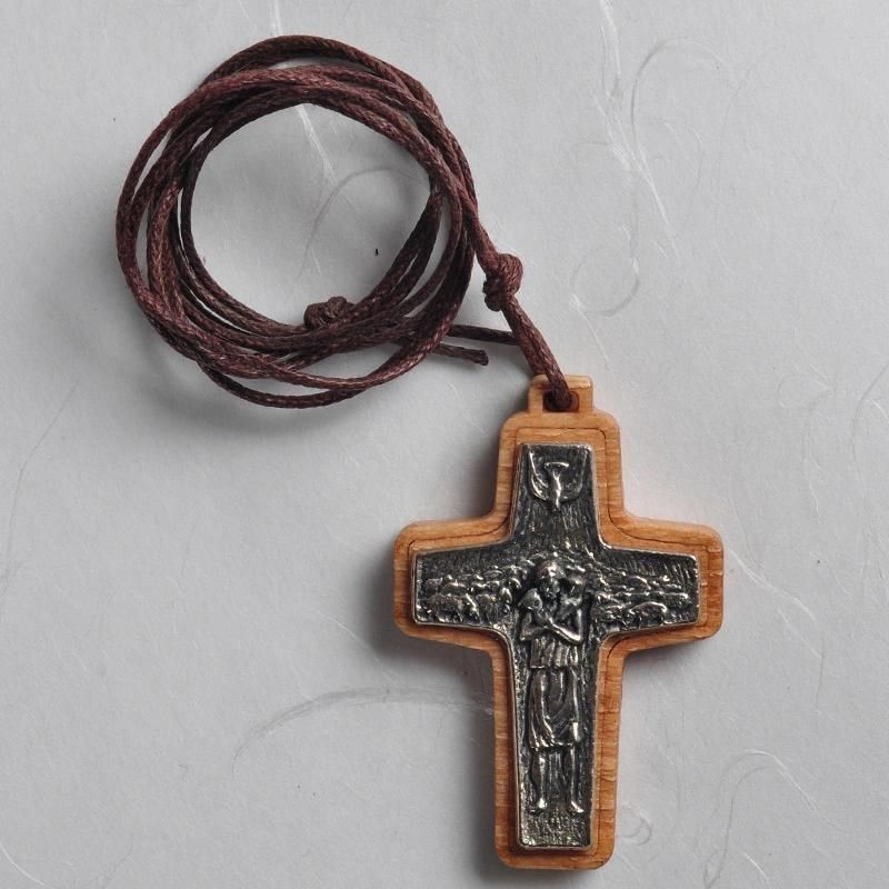 Religious Jesus Wood Crucifix Necklace with Cord