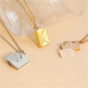Personality Stainless Steel Love You Card Openable Envelope Box Pendant Necklace