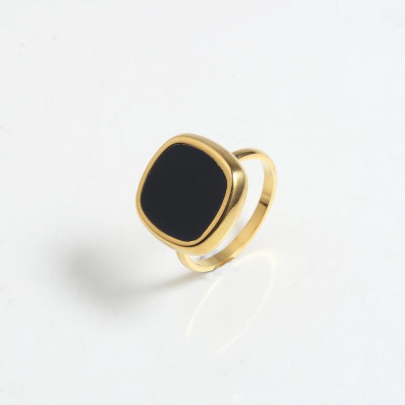 Manufacturer Custom Fashion Jewelry High Quality Waterproof Non Fading Gold Plated Ring Black Stone Ring Women Gold Ring