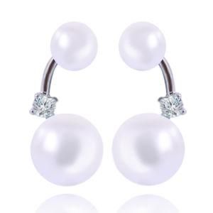 Fashion Silver Imitation Jewelry Pearl Crystal Double Disco Ball Earrings