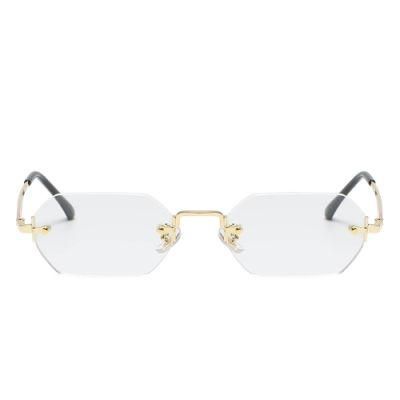 New Trendy Small Size Rectangle Frameless Sun Glasses Hot Sale Women Men Rimless Ocean Lens Metal Sunglasses