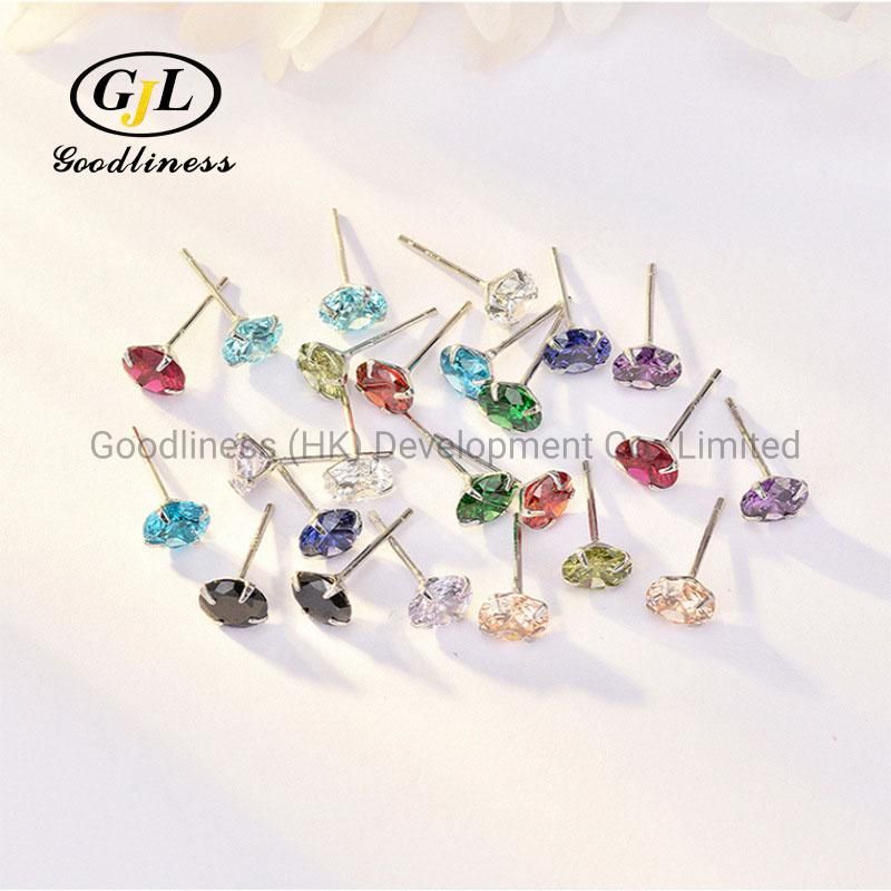 Color Zircon Fashion Four Cclaw Silver Crystal Earring Jewelry