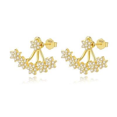 Fashion Jewellery Flower Zircon Back Hanging Earrings Real 925 Sterling Silver Earrings for Women