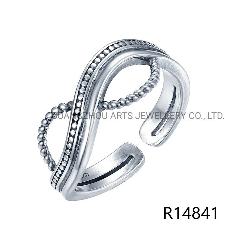 925 Sterling Silver Carved Design Twisted Finger Ring