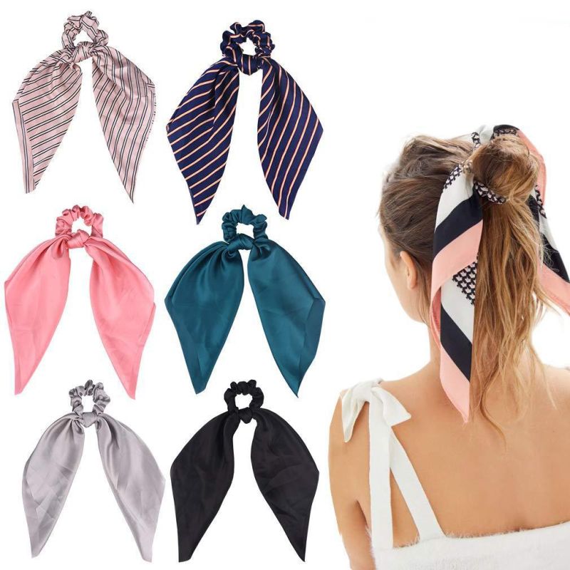 Fashion Girl Multi Print Elastic DOT Hair Scrunchies Hair Tie Long Scarf Scrunchies for Women