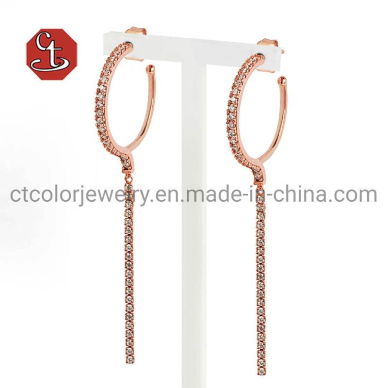 New 2021 long Tassels CZ Pave Huggie Hoop Dangle Small Key Drop Earrings Silver jewelry Brass Jewelry