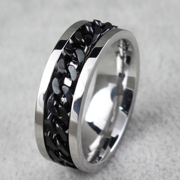 Geometric Hollow Personality Black Chain Ring Men′ S Stainless Steel Ring