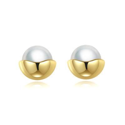 Fashion Jewelry Ball Silver Short Earring Stud with Pearl