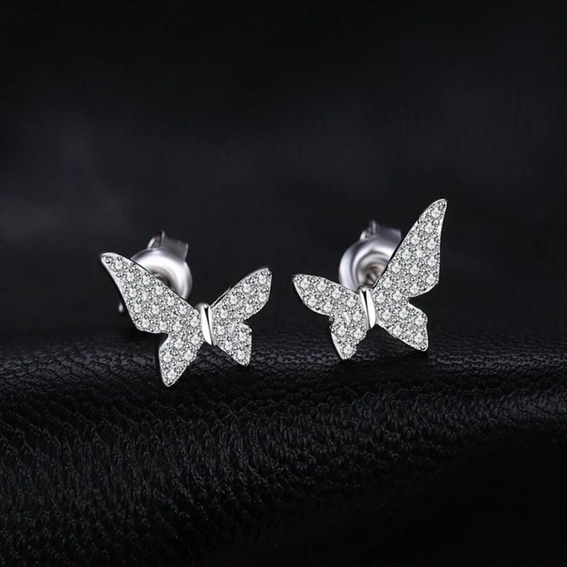 Fashion Jewelry 925 Sterling Silver Cubic Zirconia Butterfly Stud Earring for Women Wholesale