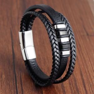New Arrival Men&prime;s Leather Hand Jewelry 3 Layers Real Leather Bracelet Magnetic Clasp Men Bracelet