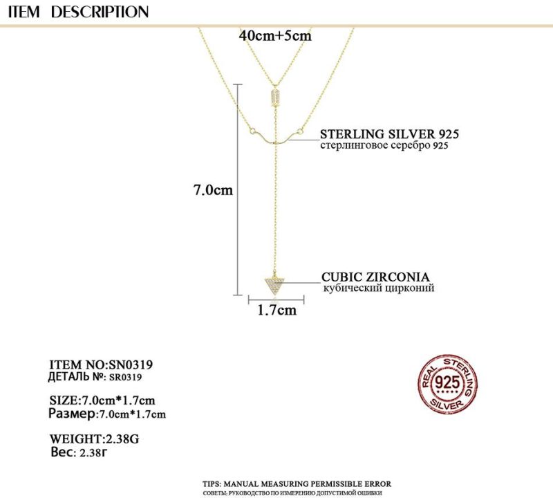Double Layer Chains 925 Sterling Silver Czs Pendant Necklace