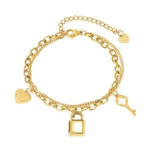 Fashion Adjustable Stainless Steel Smile Heart Lock Pendant &#160; Women Bracelet