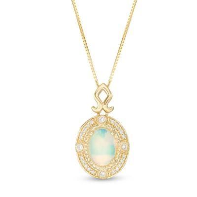 Hot Selling Jewelry Rope Frame Vintage-Style Oval Opal with CZ Necklace S925 Gold Plated Wholesale Necklace