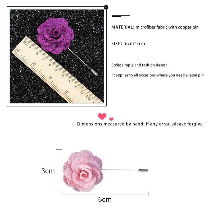 Soloid Color Flower Lapel Pin Casual Fashion Handmade Suit Boutonniere Stick Brooches