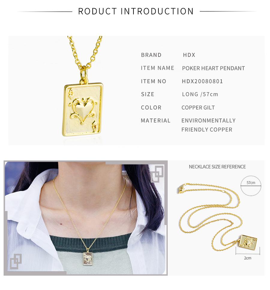 Stylish Gold-Plated Geometric Square Clavicle Chain, Poker Heart Pendant